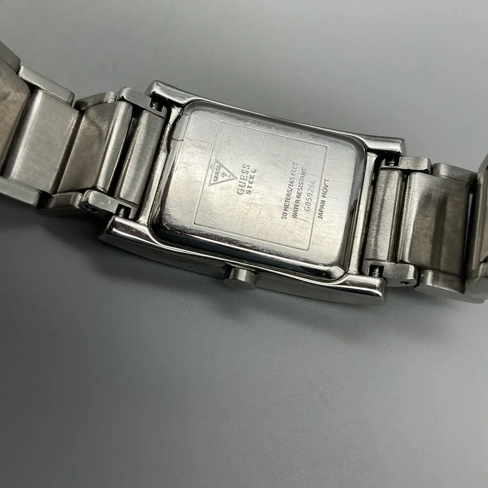 Guess Steel Womens Watch 21mm Black Dial Stainless Bracelet New Battery 6.25